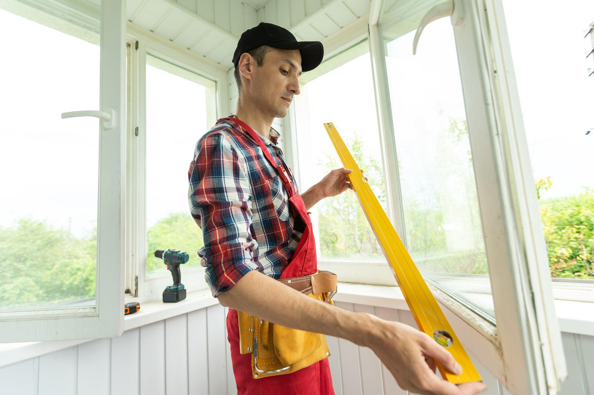 Man measuring window